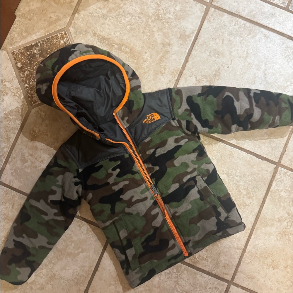 The North Face Camouflage Jacket with Orange Accents 2T